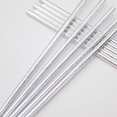 10x silberne Papp-Strohhalme